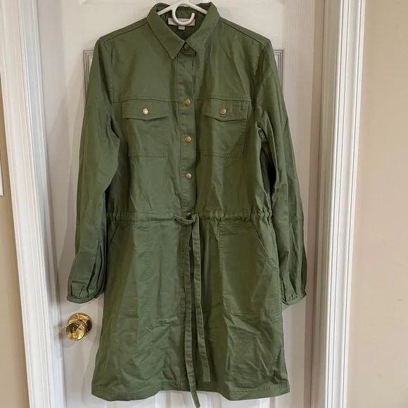 LOFT Olive Green Long Sleeve Utility Dress - Tall - Picture 1 of 11